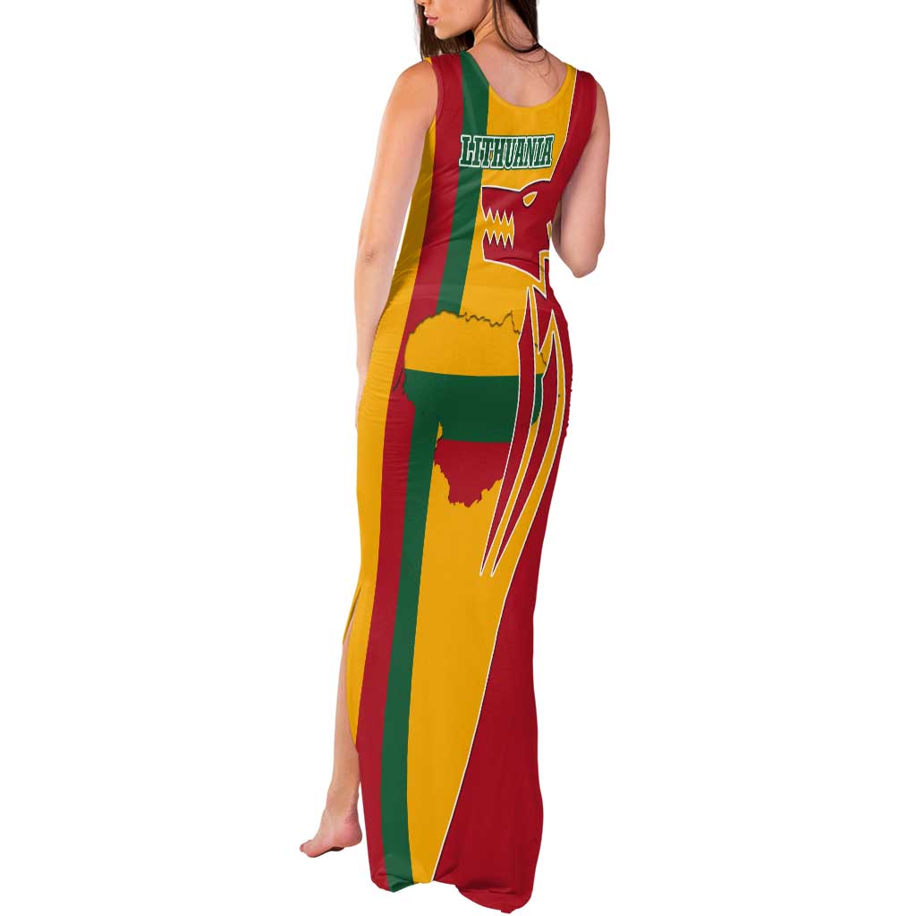 Lithuania Red Tank Maxi Dress with Bold Vytis Cross Design and Tricolor Flag Accents - Wonder Print Shop