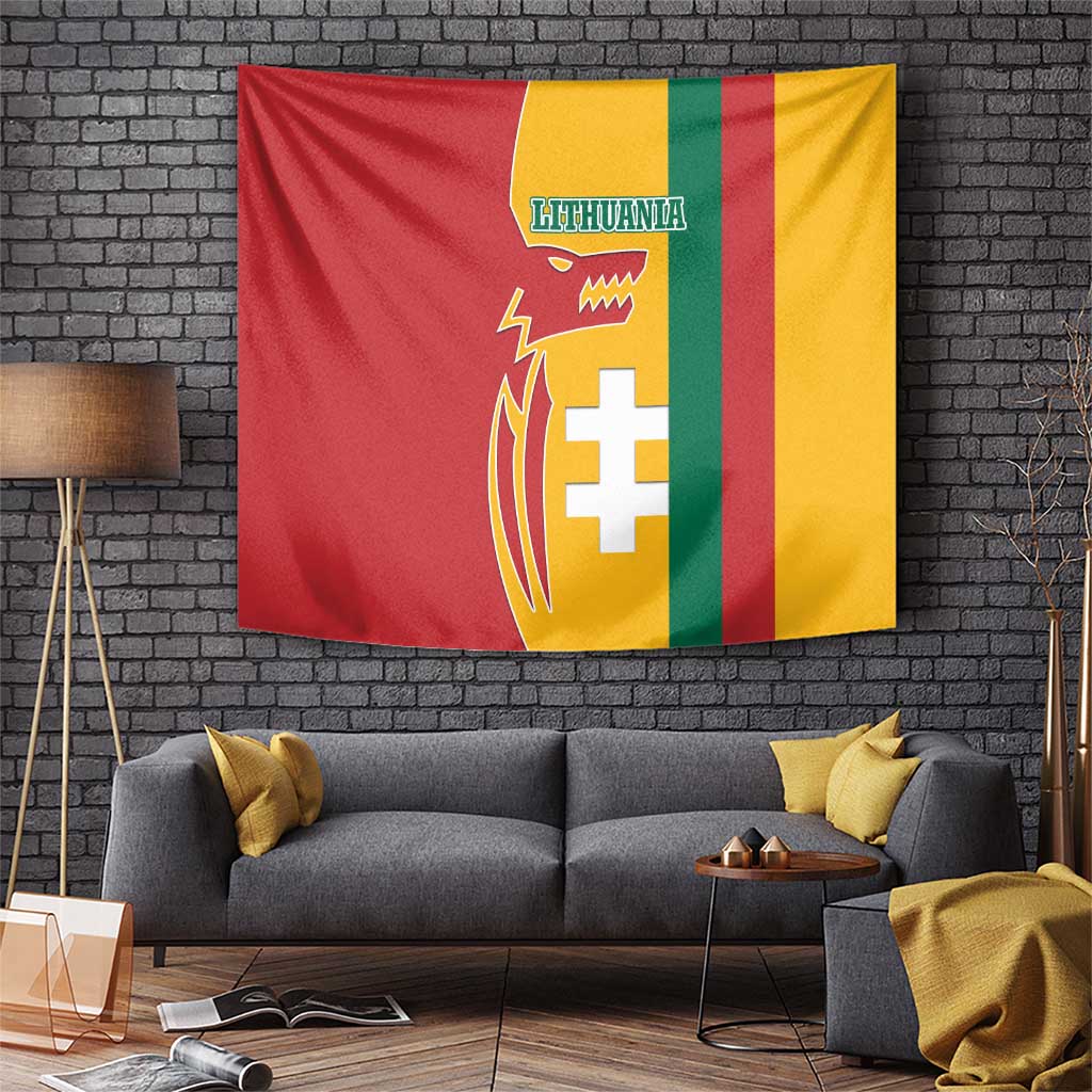 Lithuania Red Tapestry with Bold Vytis Cross Design and Tricolor Flag Accents - Wonder Print Shop