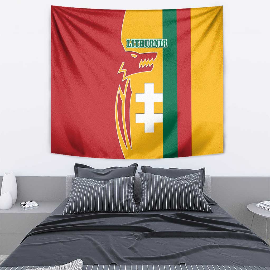 Lithuania Red Tapestry with Bold Vytis Cross Design and Tricolor Flag Accents - Wonder Print Shop