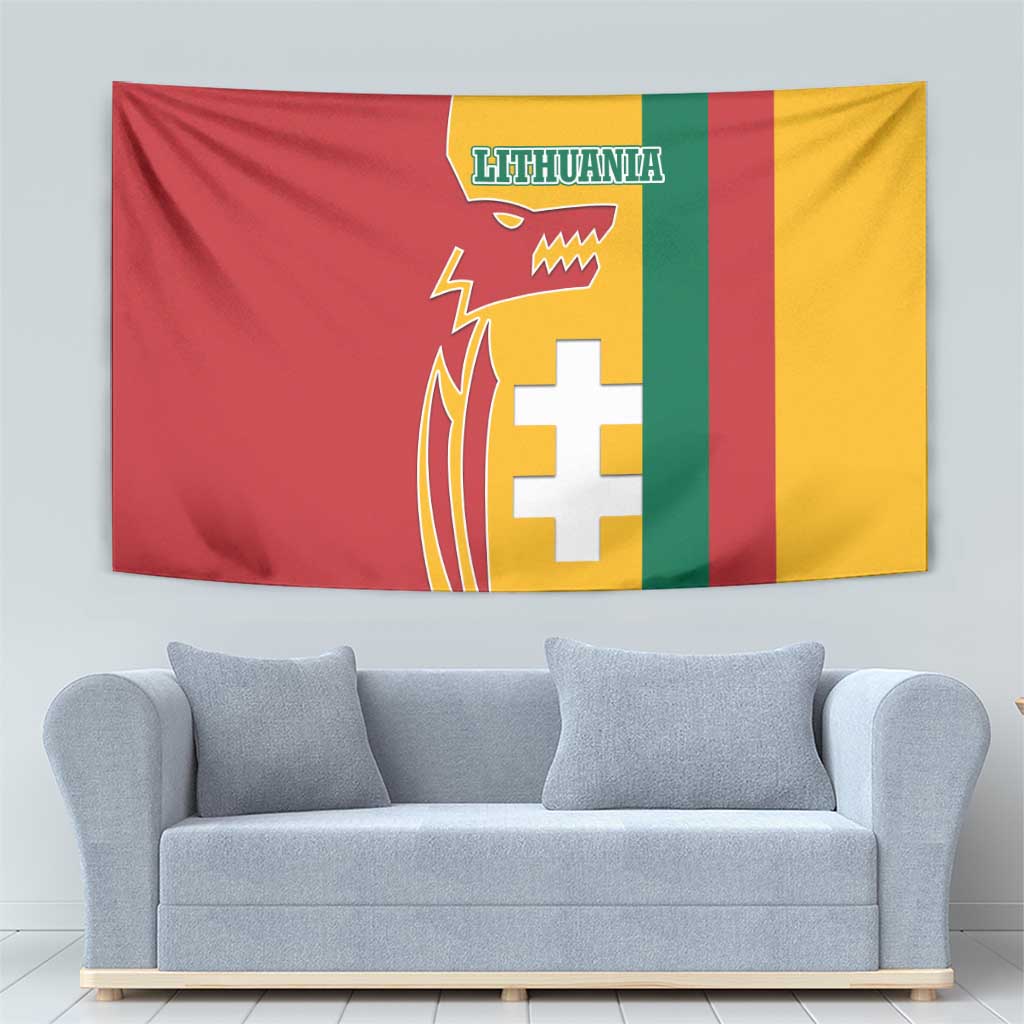Lithuania Red Tapestry with Bold Vytis Cross Design and Tricolor Flag Accents - Wonder Print Shop