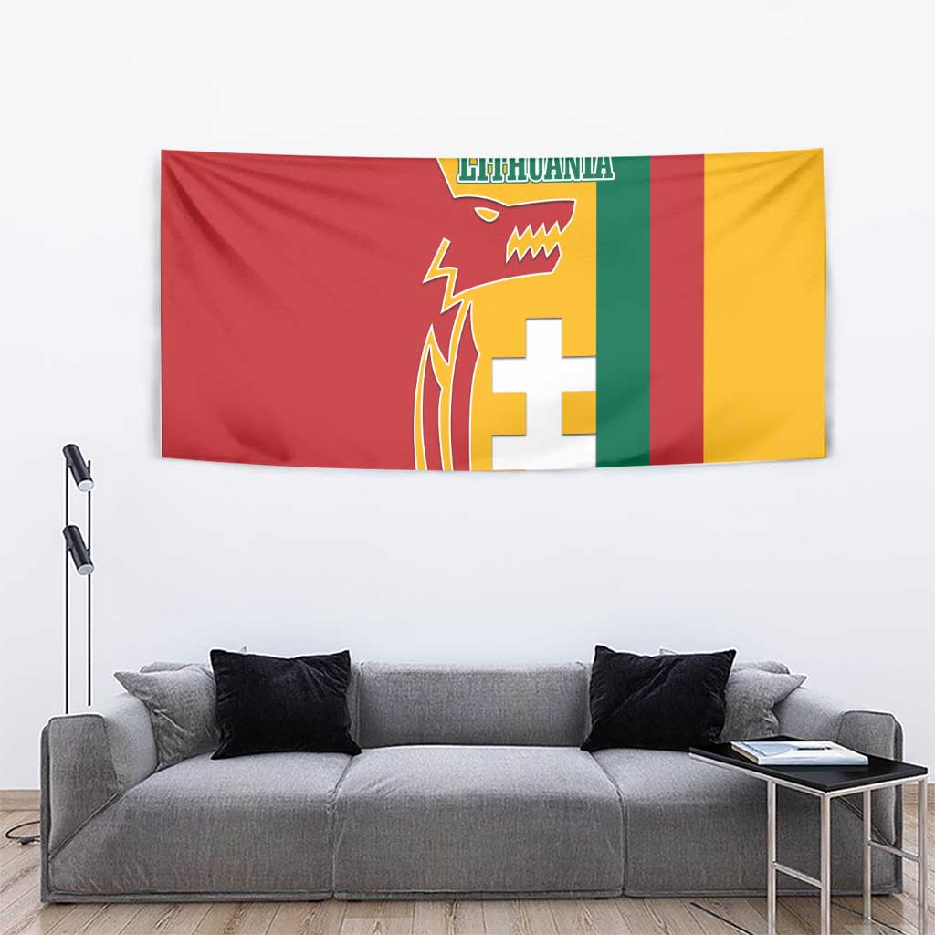 Lithuania Red Tapestry with Bold Vytis Cross Design and Tricolor Flag Accents - Wonder Print Shop