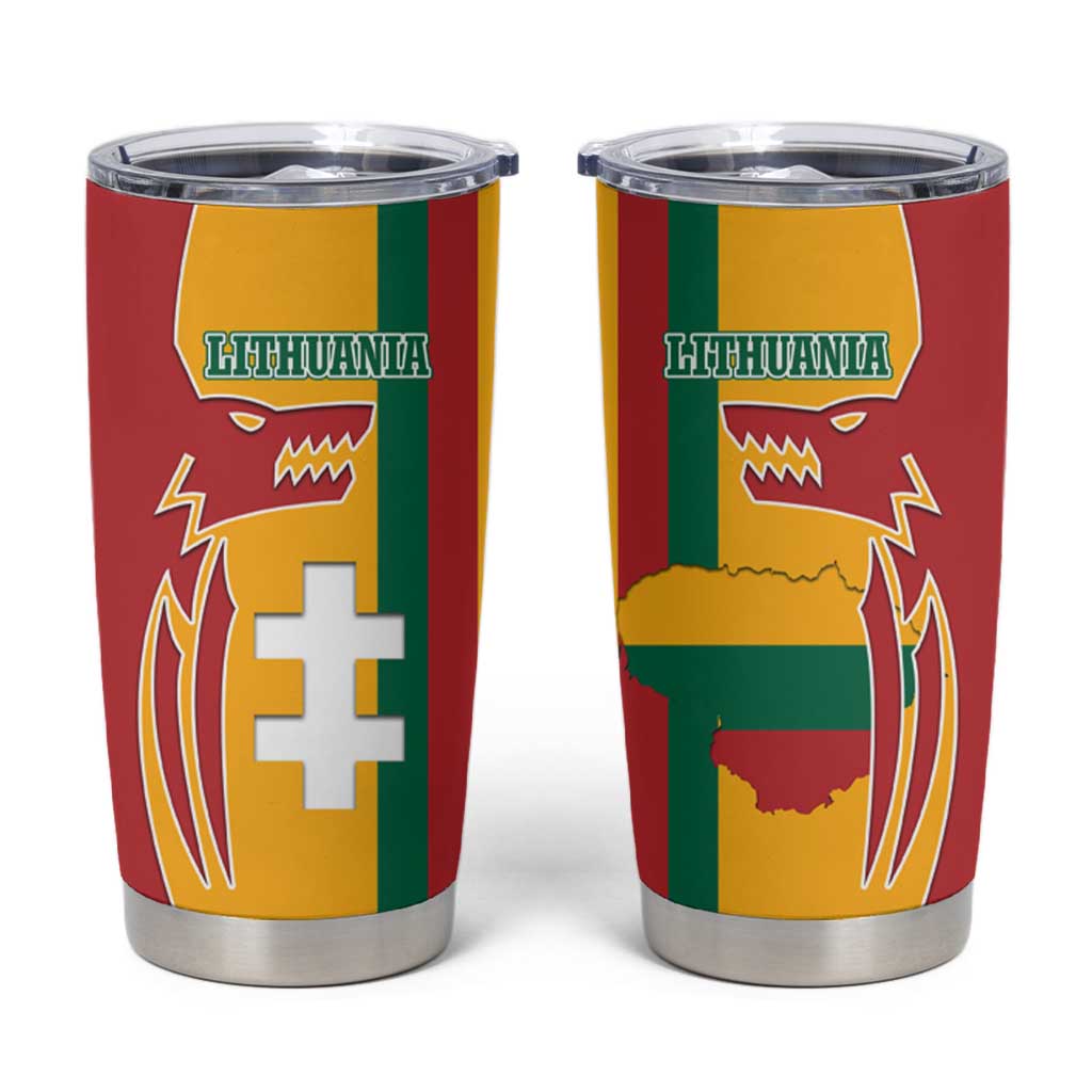 Lithuania Red Tumbler Cup with Bold Vytis Cross Design and Tricolor Flag Accents - Wonder Print Shop