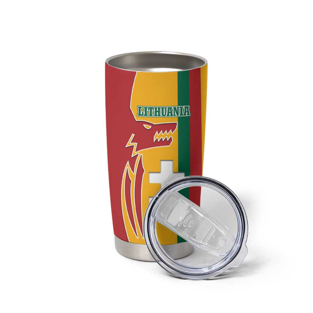Lithuania Red Tumbler Cup with Bold Vytis Cross Design and Tricolor Flag Accents - Wonder Print Shop