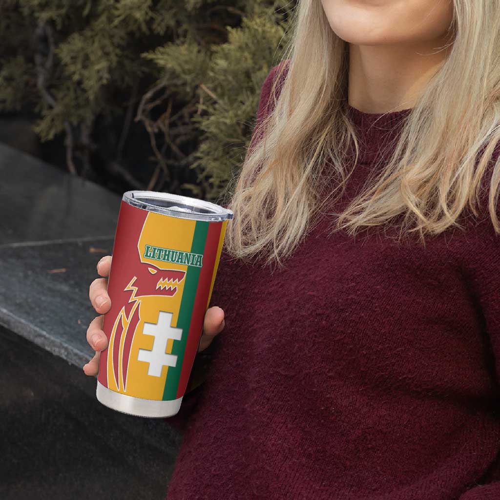 Lithuania Red Tumbler Cup with Bold Vytis Cross Design and Tricolor Flag Accents - Wonder Print Shop