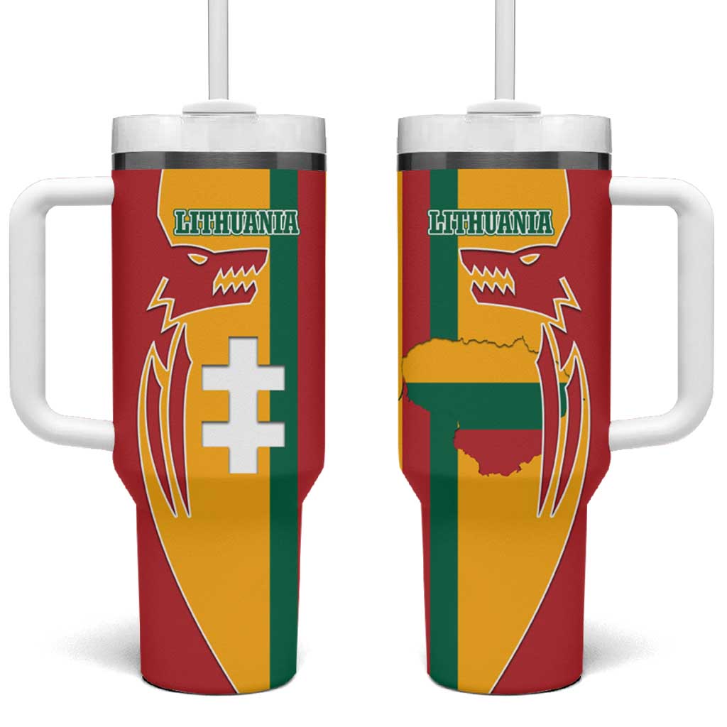 Lithuania Red Tumbler With Handle with Bold Vytis Cross Design and Tricolor Flag Accents - Wonder Print Shop