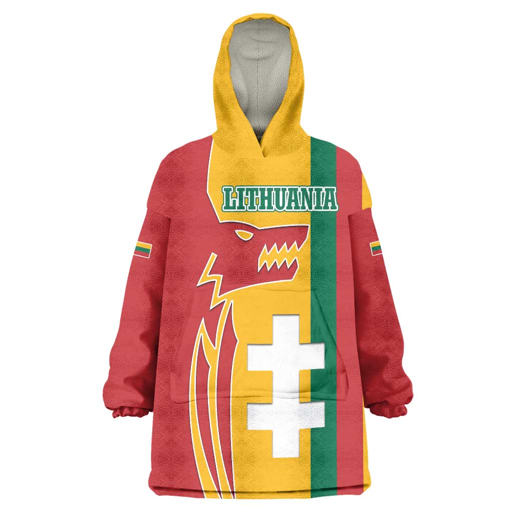 Lithuania Red Wearable Blanket Hoodie with Bold Vytis Cross Design and Tricolor Flag Accents - Wonder Print Shop