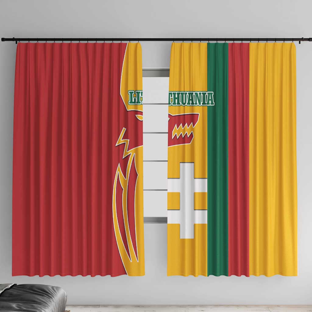 Lithuania Red Window Curtain with Bold Vytis Cross Design and Tricolor Flag Accents - Wonder Print Shop