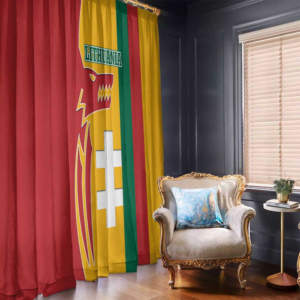 Lithuania Red Window Curtain with Bold Vytis Cross Design and Tricolor Flag Accents - Wonder Print Shop