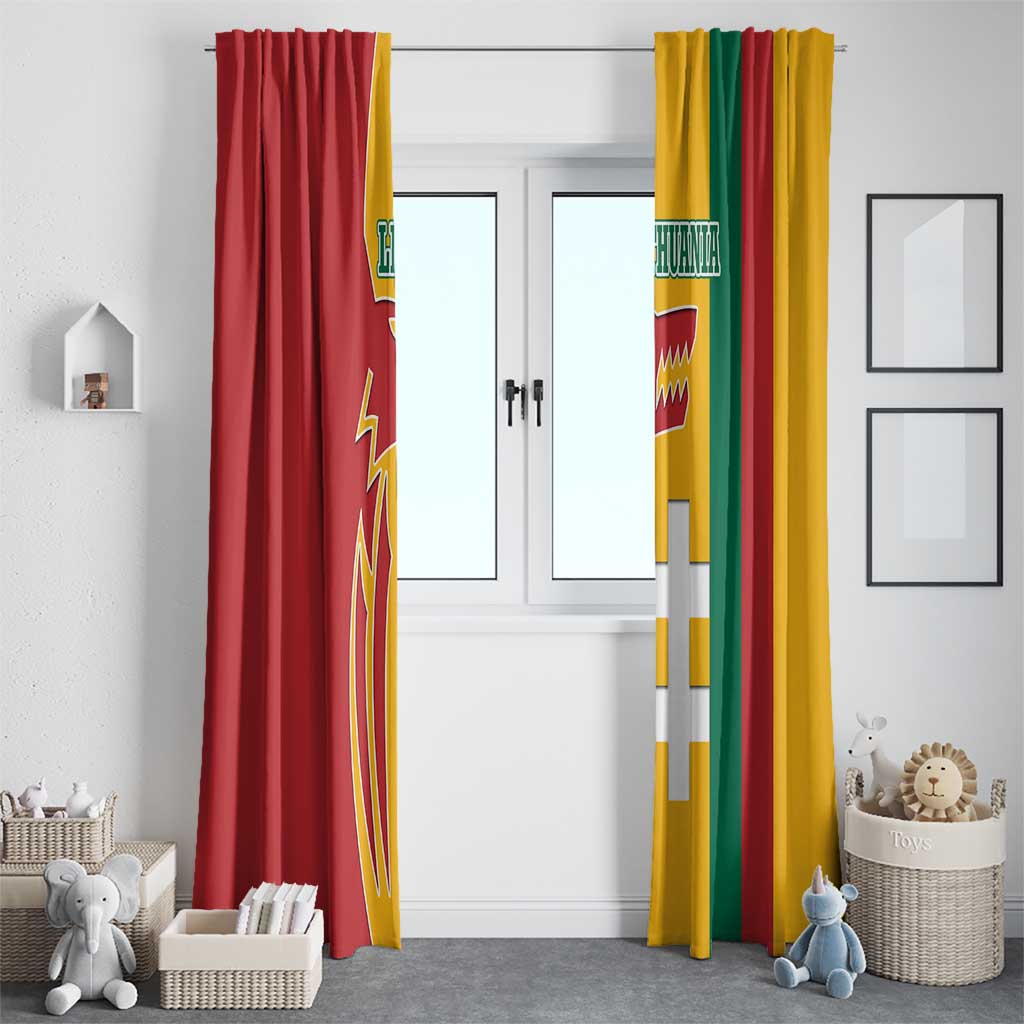 Lithuania Red Window Curtain with Bold Vytis Cross Design and Tricolor Flag Accents - Wonder Print Shop