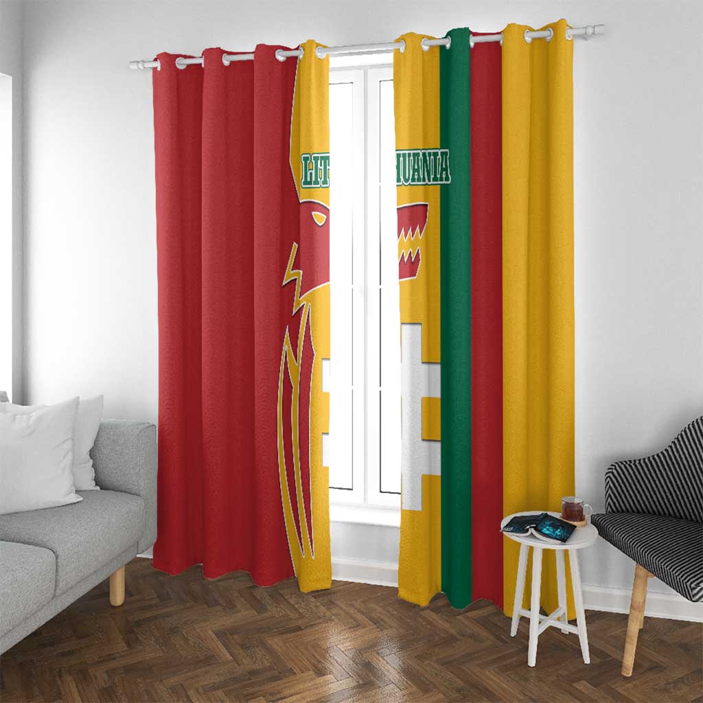 Lithuania Red Window Curtain with Bold Vytis Cross Design and Tricolor Flag Accents - Wonder Print Shop