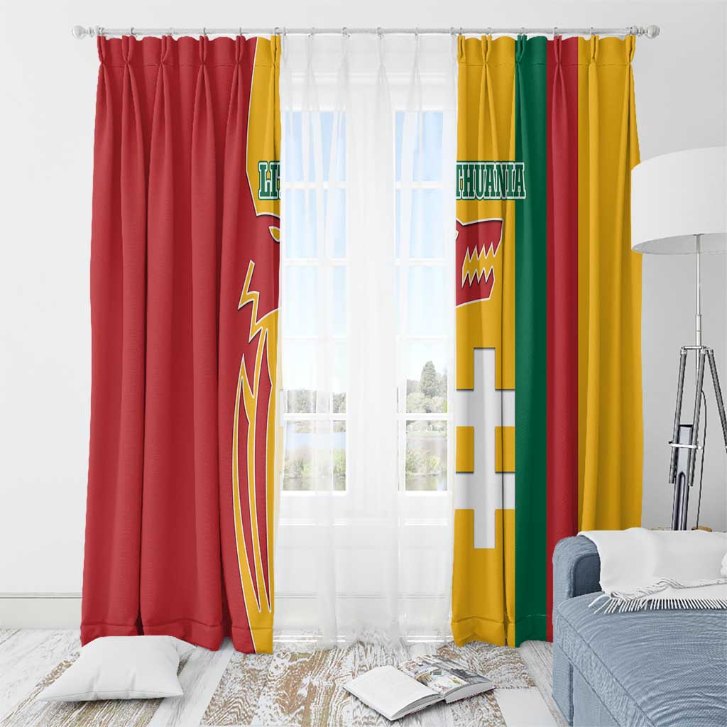 Lithuania Red Window Curtain with Bold Vytis Cross Design and Tricolor Flag Accents - Wonder Print Shop