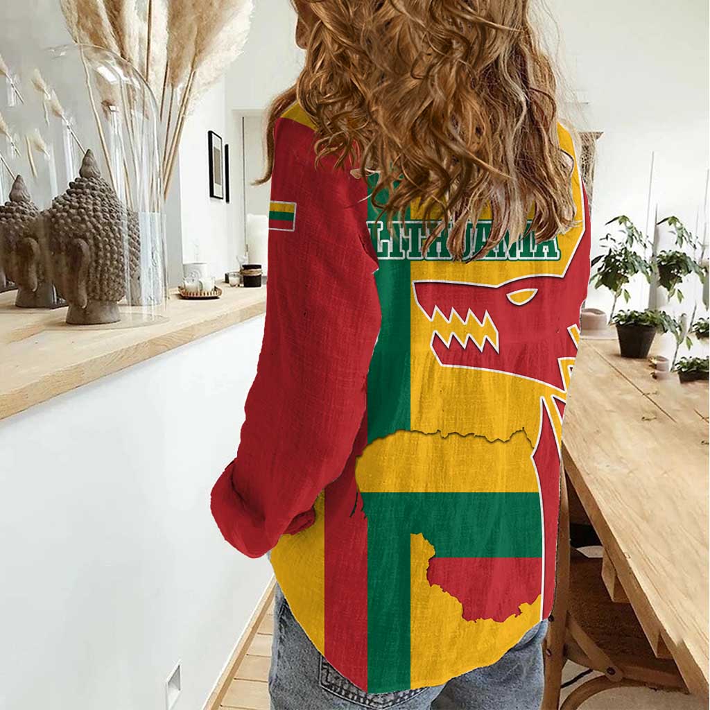 Lithuania Red Women Casual Shirt with Bold Vytis Cross Design and Tricolor Flag Accents - Wonder Print Shop