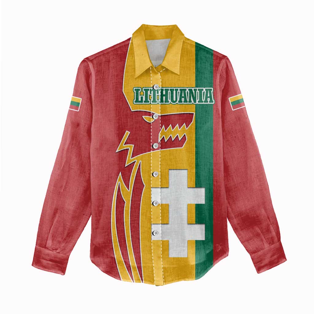 Lithuania Red Women Casual Shirt with Bold Vytis Cross Design and Tricolor Flag Accents - Wonder Print Shop