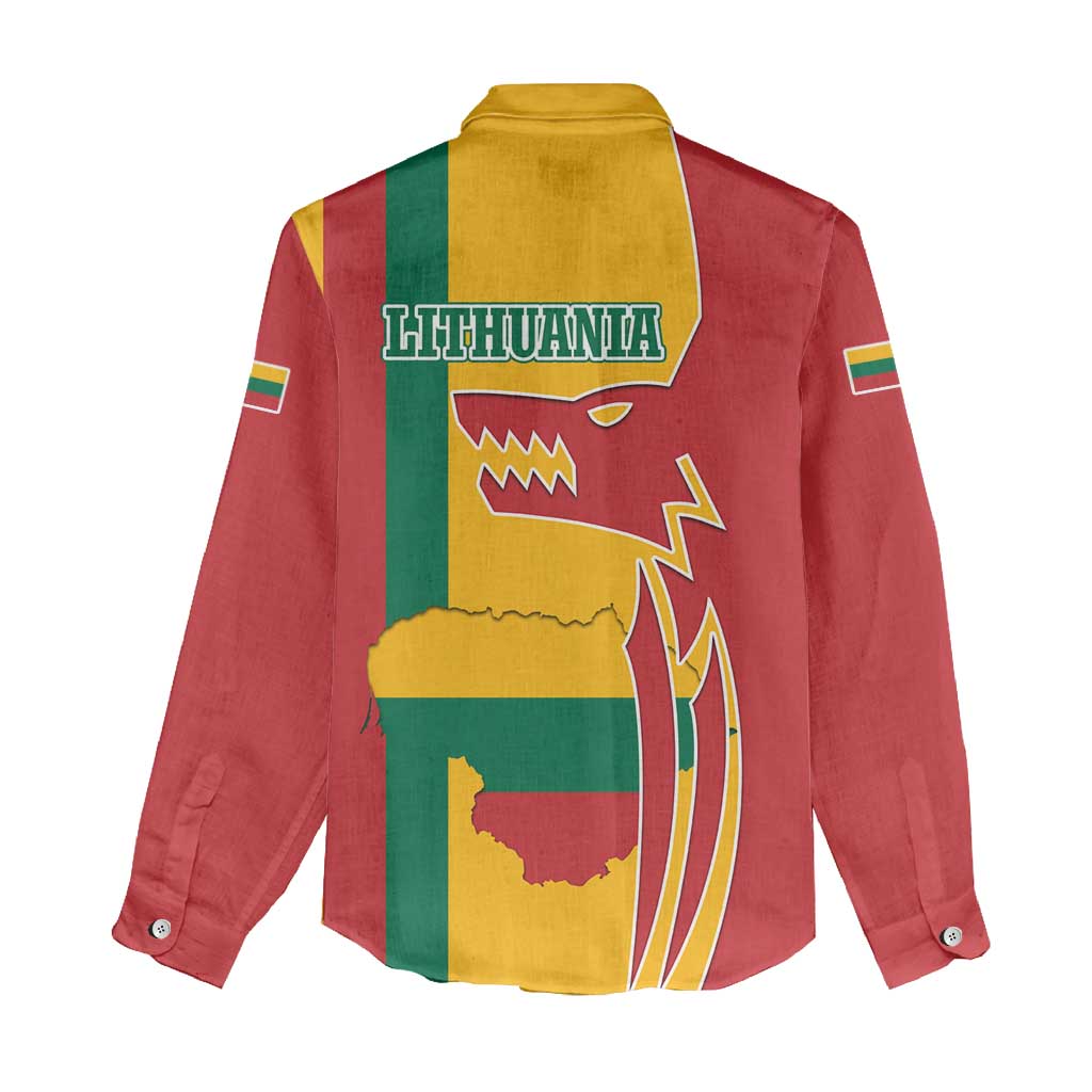 Lithuania Red Women Casual Shirt with Bold Vytis Cross Design and Tricolor Flag Accents - Wonder Print Shop