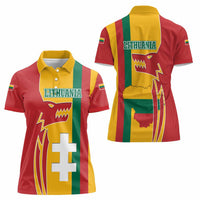 Lithuania Red Women Polo Shirt with Bold Vytis Cross Design and Tricolor Flag Accents - Wonder Print Shop