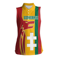 Lithuania Red Women Sleeveless Polo Shirt with Bold Vytis Cross Design and Tricolor Flag Accents - Wonder Print Shop