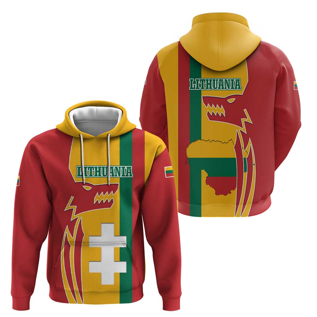 Lithuania Red Zip Hoodie with Bold Vytis Cross Design and Tricolor Flag Accents - Wonder Print Shop