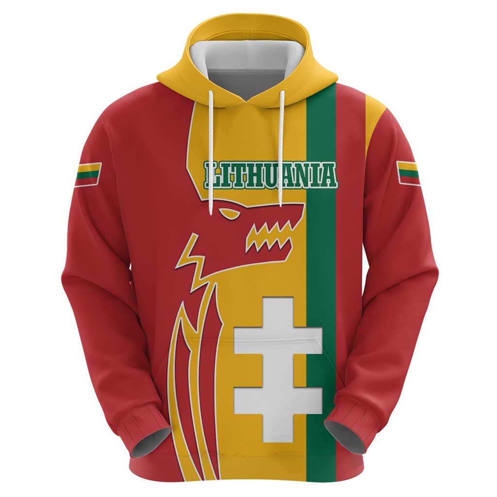 Lithuania Red Zip Hoodie with Bold Vytis Cross Design and Tricolor Flag Accents - Wonder Print Shop