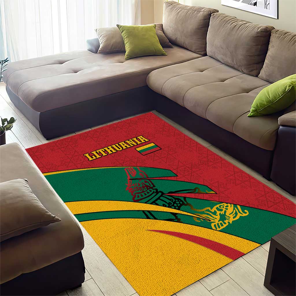 Lithuania Red and Green Area Rug with Knight and Dragon Claw Graphic and National Flag - Wonder Print Shop