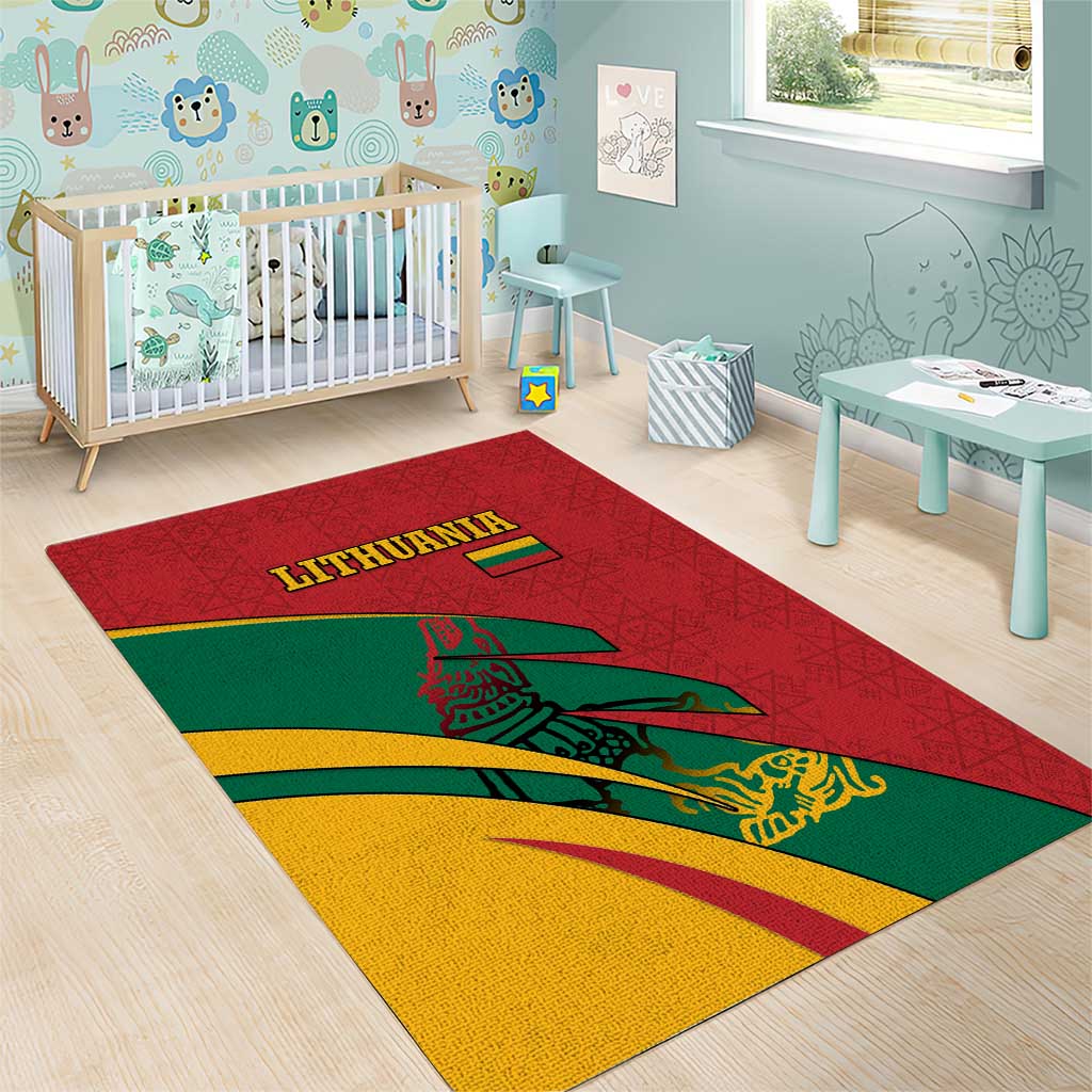Lithuania Red and Green Area Rug with Knight and Dragon Claw Graphic and National Flag - Wonder Print Shop