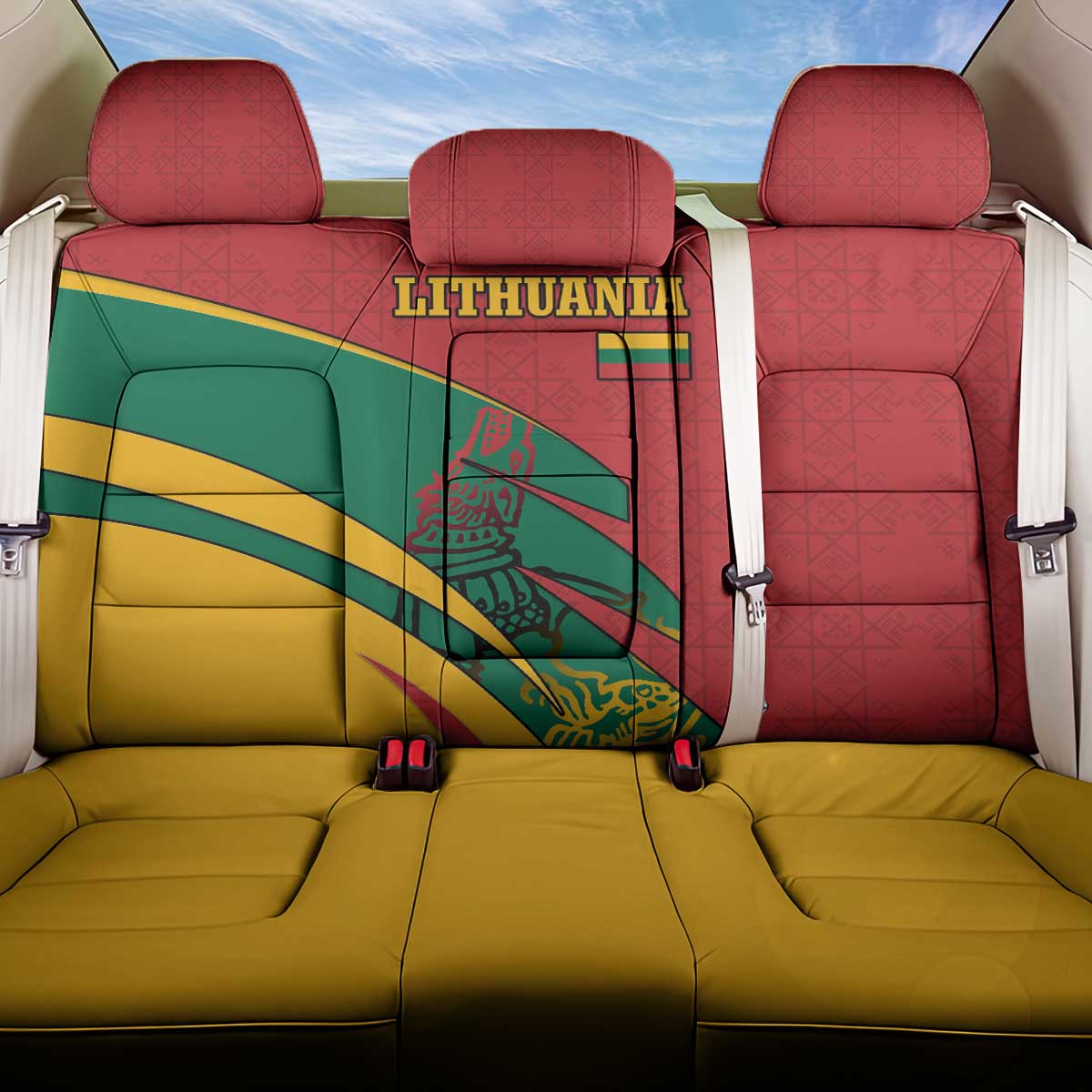 Lithuania Red and Green Back Car Seat Cover with Knight and Dragon Claw Graphic and National Flag - Wonder Print Shop
