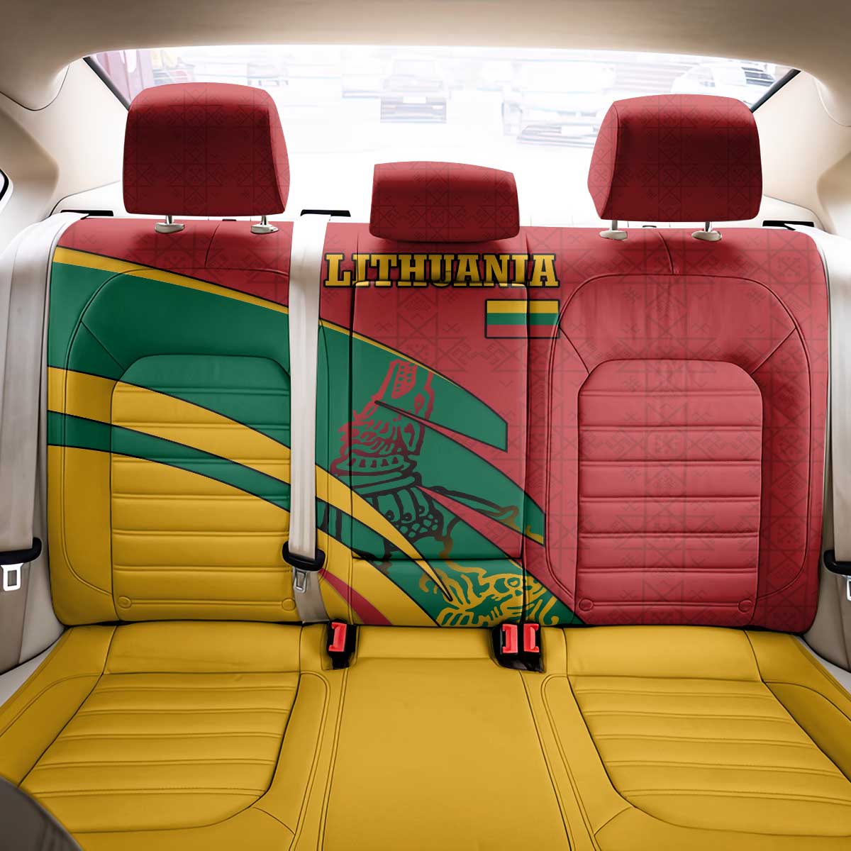 Lithuania Red and Green Back Car Seat Cover with Knight and Dragon Claw Graphic and National Flag - Wonder Print Shop