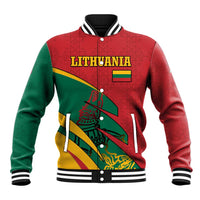 Lithuania Red and Green Baseball Jacket with Knight and Dragon Claw Graphic and National Flag - Wonder Print Shop