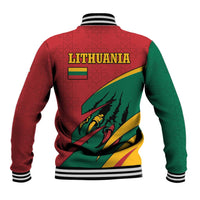 Lithuania Red and Green Baseball Jacket with Knight and Dragon Claw Graphic and National Flag - Wonder Print Shop