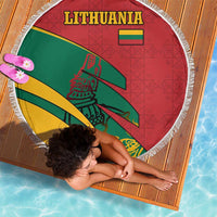 Lithuania Red and Green Beach Blanket with Knight and Dragon Claw Graphic and National Flag - Wonder Print Shop