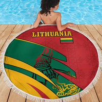 Lithuania Red and Green Beach Blanket with Knight and Dragon Claw Graphic and National Flag - Wonder Print Shop
