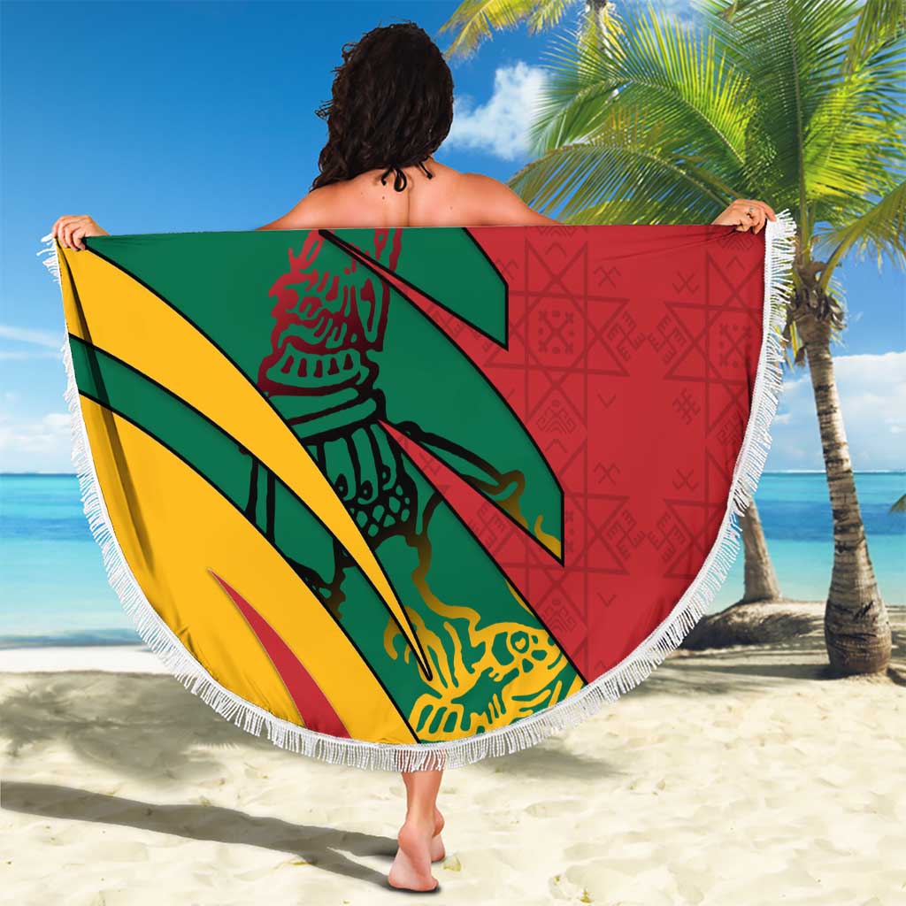 Lithuania Red and Green Beach Blanket with Knight and Dragon Claw Graphic and National Flag - Wonder Print Shop