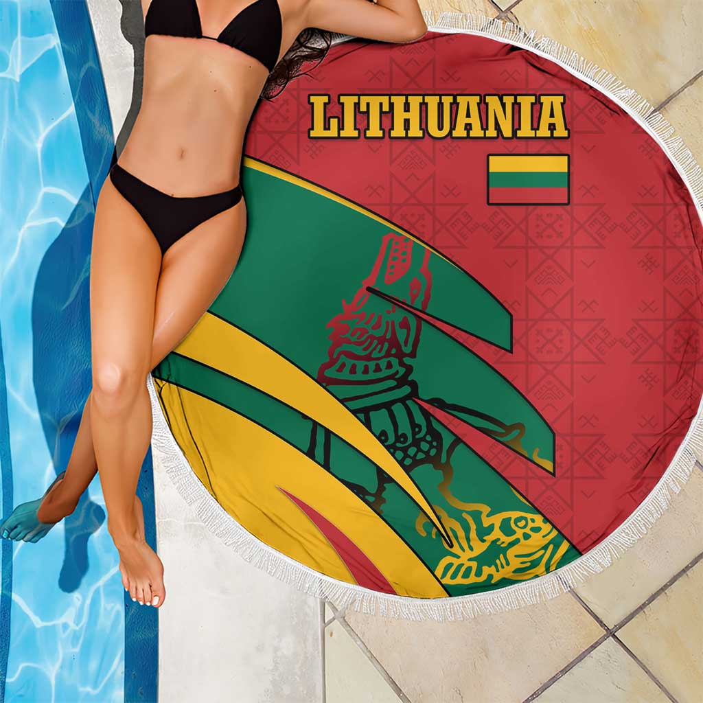 Lithuania Red and Green Beach Blanket with Knight and Dragon Claw Graphic and National Flag - Wonder Print Shop