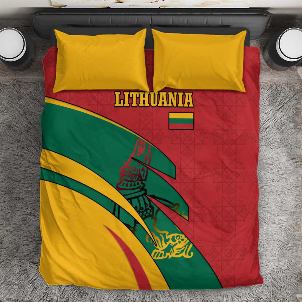 Lithuania Red and Green Bedding Set with Knight and Dragon Claw Graphic and National Flag - Wonder Print Shop