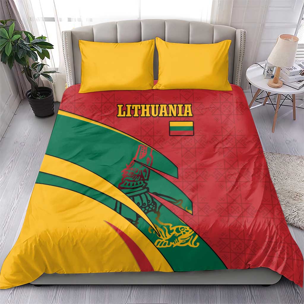 Lithuania Red and Green Bedding Set with Knight and Dragon Claw Graphic and National Flag - Wonder Print Shop