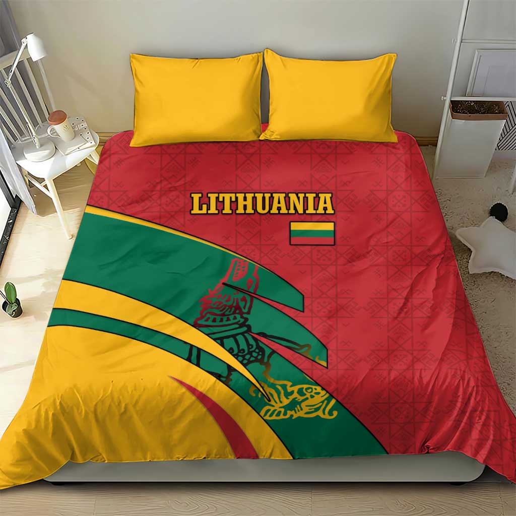 Lithuania Red and Green Bedding Set with Knight and Dragon Claw Graphic and National Flag - Wonder Print Shop
