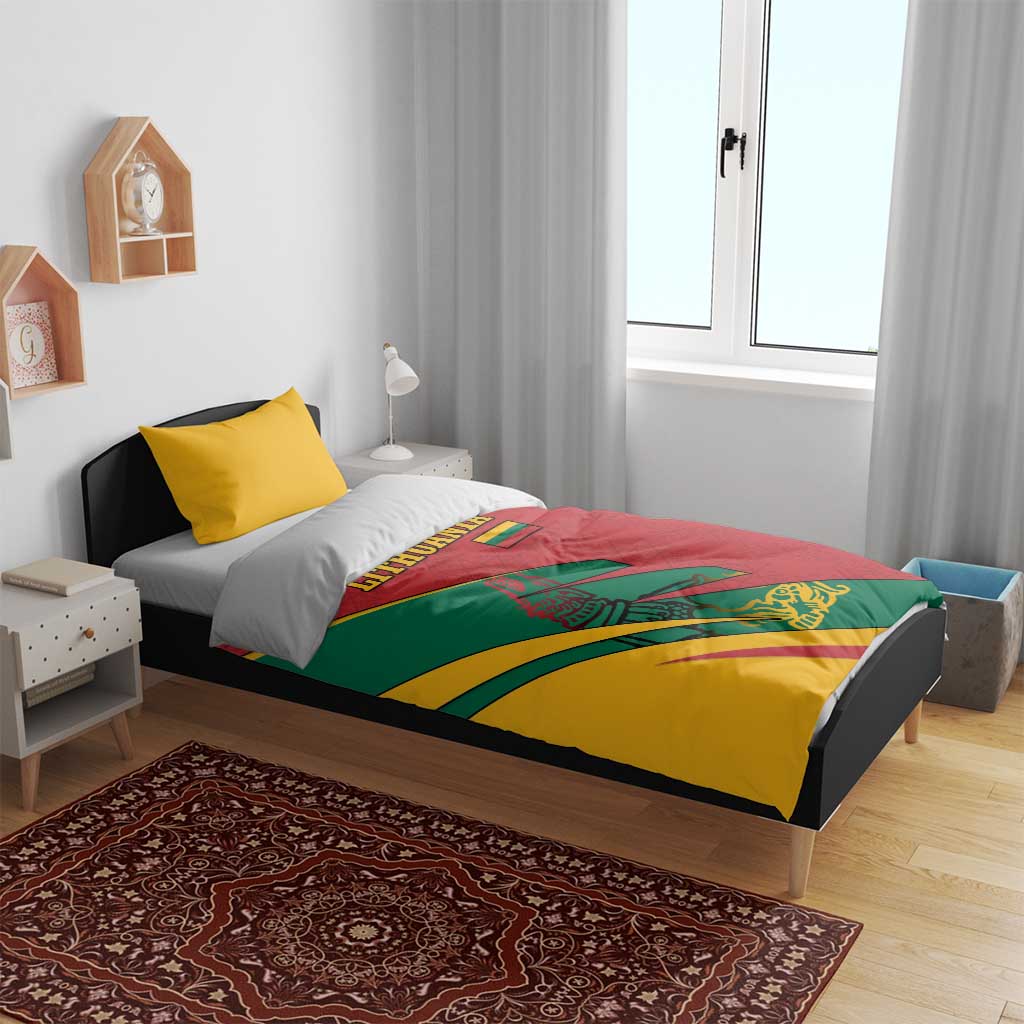 Lithuania Red and Green Bedding Set with Knight and Dragon Claw Graphic and National Flag - Wonder Print Shop