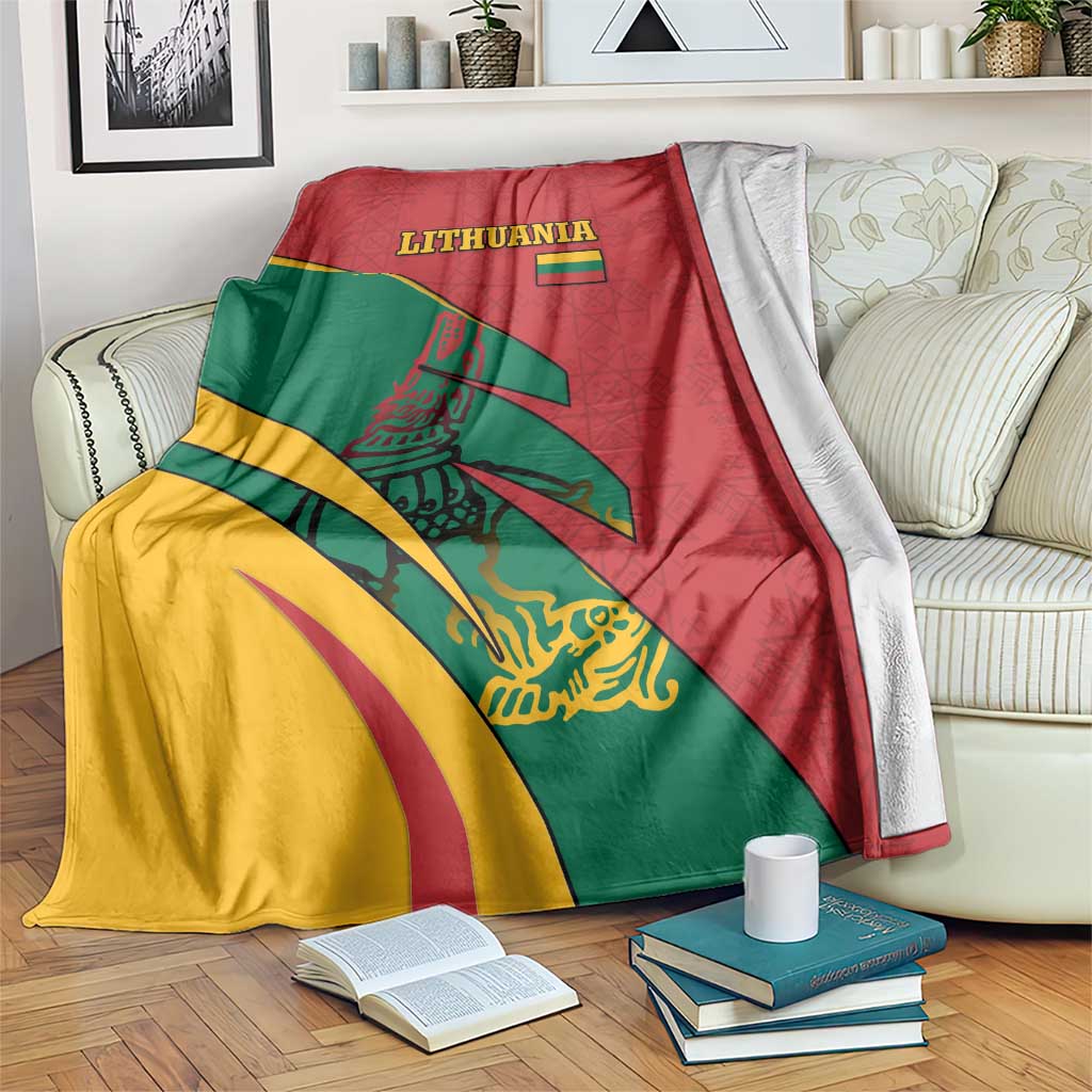 Lithuania Red and Green Blanket with Knight and Dragon Claw Graphic and National Flag - Wonder Print Shop