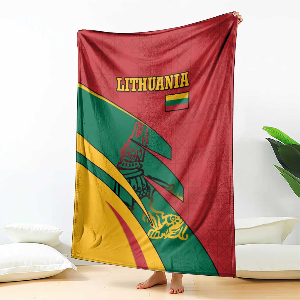 Lithuania Red and Green Blanket with Knight and Dragon Claw Graphic and National Flag - Wonder Print Shop