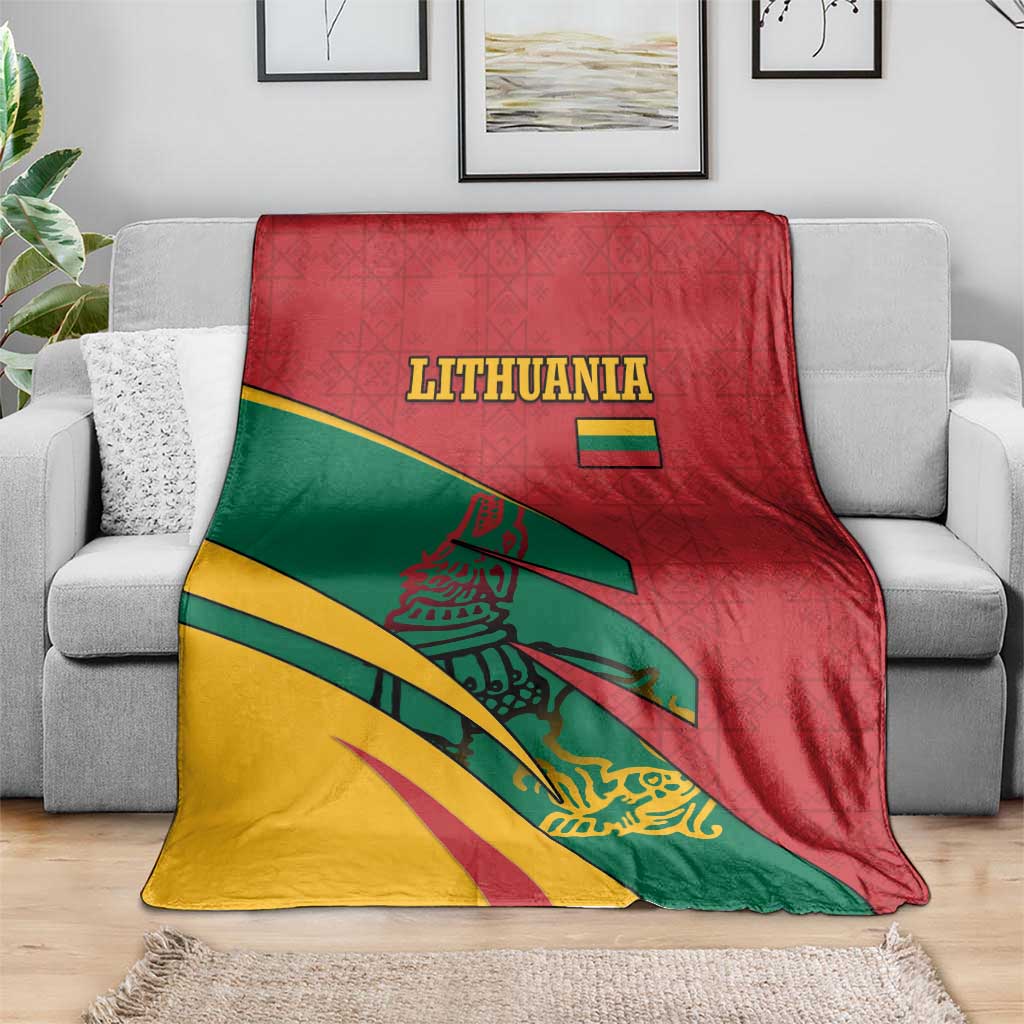 Lithuania Red and Green Blanket with Knight and Dragon Claw Graphic and National Flag - Wonder Print Shop