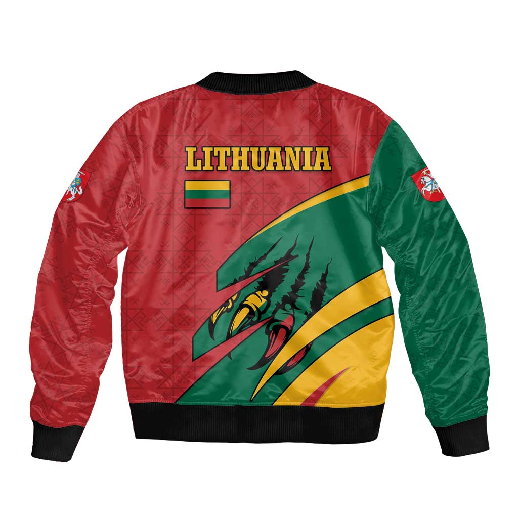 Lithuania Red and Green Bomber Jacket with Knight and Dragon Claw Graphic and National Flag - Wonder Print Shop