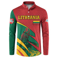 Lithuania Red and Green Button Sweatshirt with Knight and Dragon Claw Graphic and National Flag - Wonder Print Shop