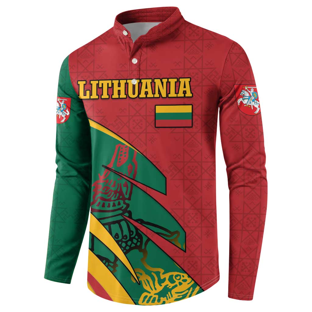 Lithuania Red and Green Button Sweatshirt with Knight and Dragon Claw Graphic and National Flag - Wonder Print Shop