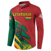 Lithuania Red and Green Button Sweatshirt with Knight and Dragon Claw Graphic and National Flag - Wonder Print Shop