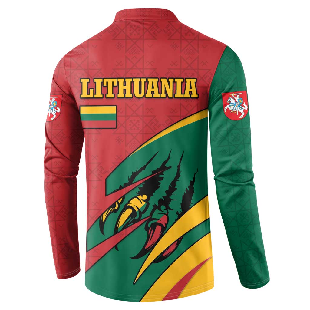 Lithuania Red and Green Button Sweatshirt with Knight and Dragon Claw Graphic and National Flag - Wonder Print Shop