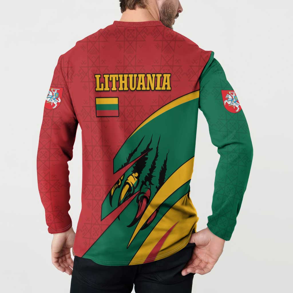 Lithuania Red and Green Button Sweatshirt with Knight and Dragon Claw Graphic and National Flag - Wonder Print Shop