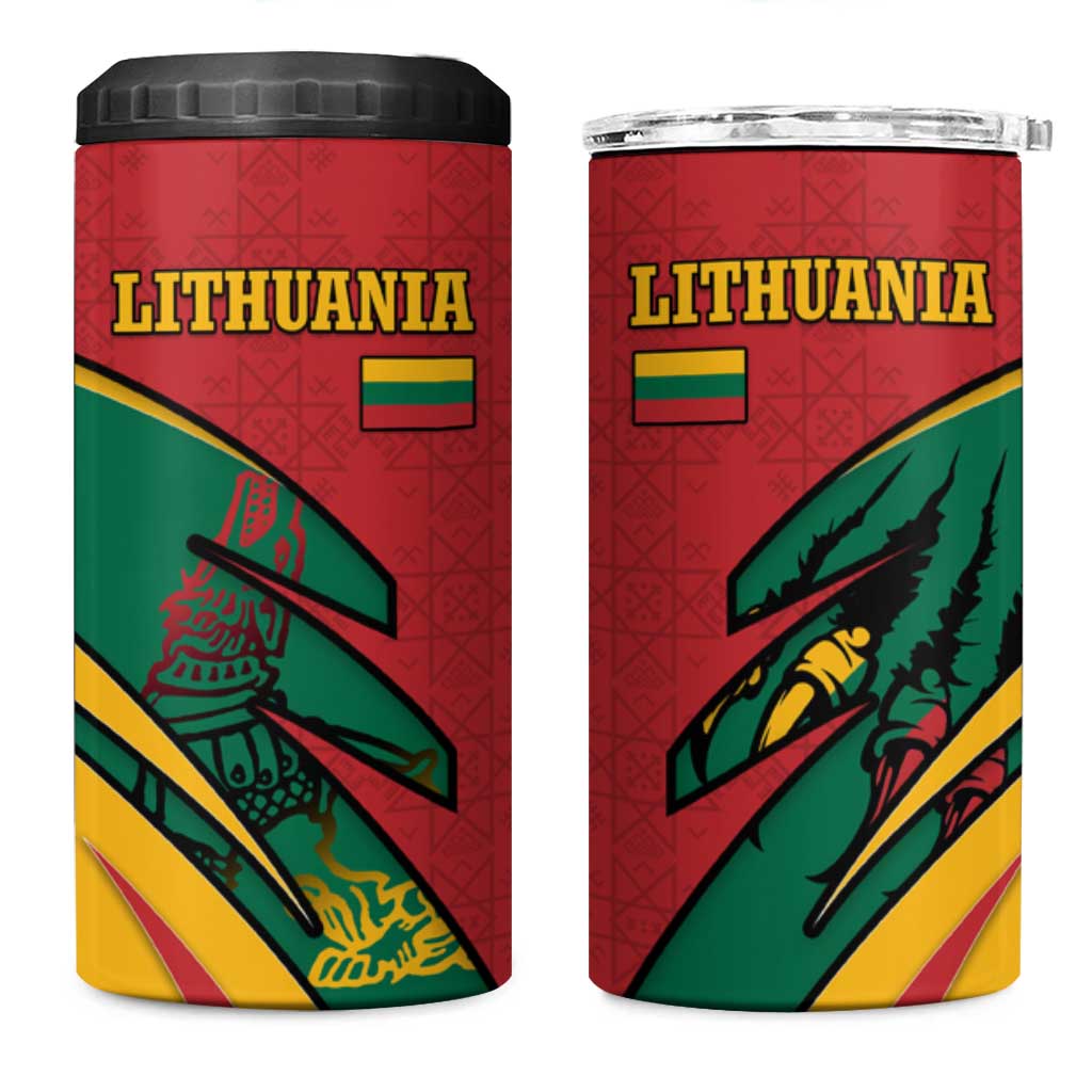 Lithuania Red and Green 4 in 1 Can Cooler Tumbler with Knight and Dragon Claw Graphic and National Flag - Wonder Print Shop