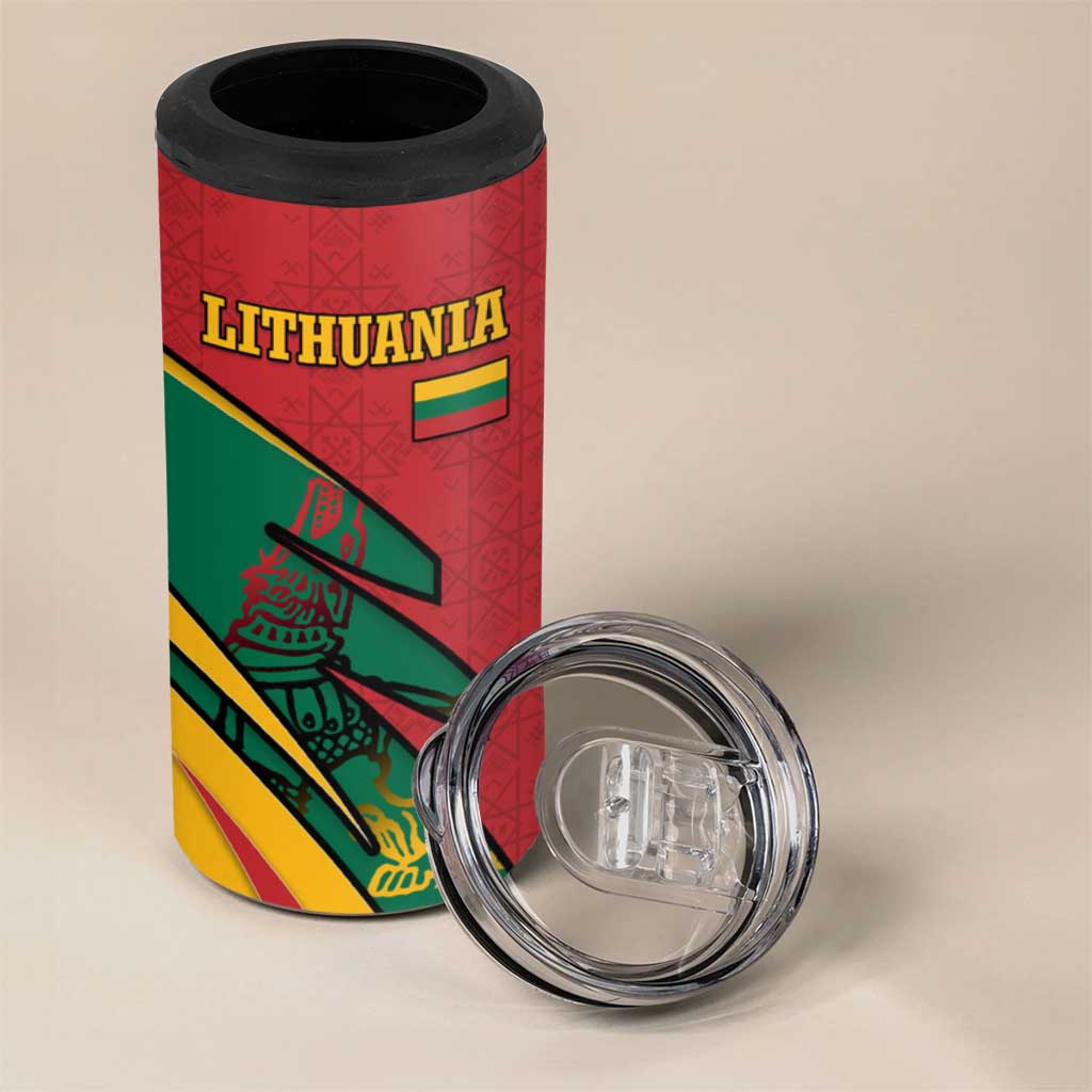 Lithuania Red and Green 4 in 1 Can Cooler Tumbler with Knight and Dragon Claw Graphic and National Flag - Wonder Print Shop