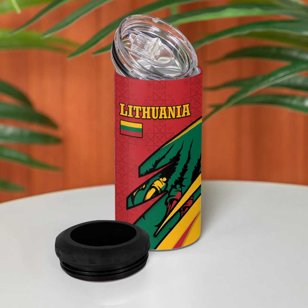Lithuania Red and Green 4 in 1 Can Cooler Tumbler with Knight and Dragon Claw Graphic and National Flag - Wonder Print Shop