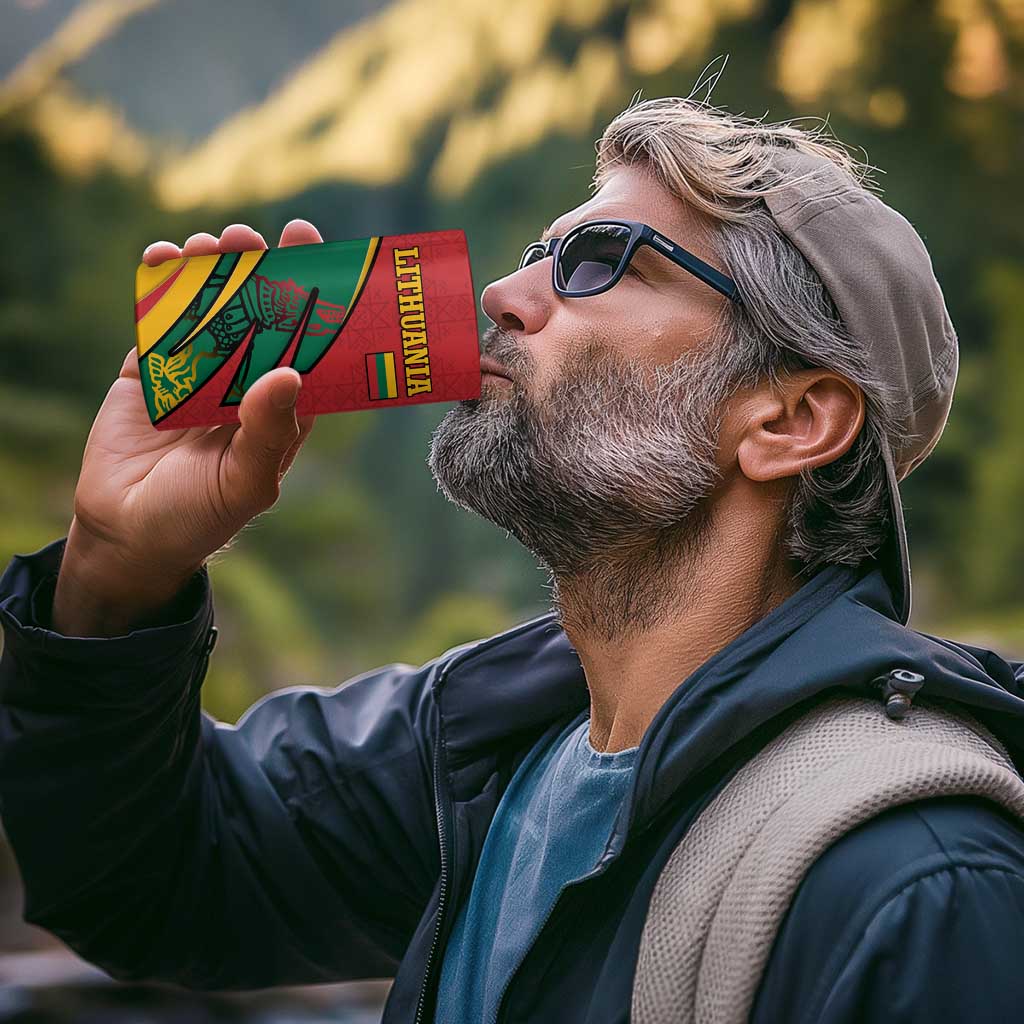 Lithuania Red and Green 4 in 1 Can Cooler Tumbler with Knight and Dragon Claw Graphic and National Flag - Wonder Print Shop