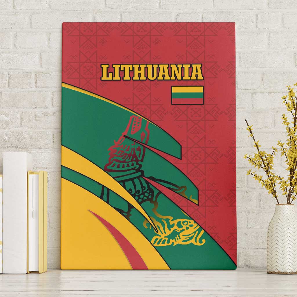 Lithuania Red and Green Canvas Wall Art with Knight and Dragon Claw Graphic and National Flag - Wonder Print Shop